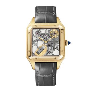 Cartier Santos-Dumont Micro-Rotor Skeleton Horloge Groot Model Automatische Mechanische Beweging 18K Geelgoud Kast WHSA0043